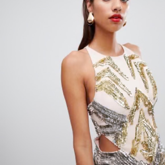 Silver & gold metallic sequin cutout party dress - size 4 (Small) NWT - Picture 3 of 4